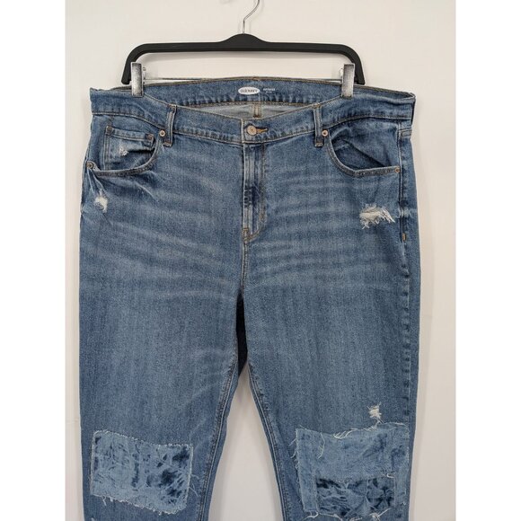 Old Navy Boyfriend Jeans Women Size 16 Tall Mid Rise Patchwork Distressed Grunge - Picture 3 of 12